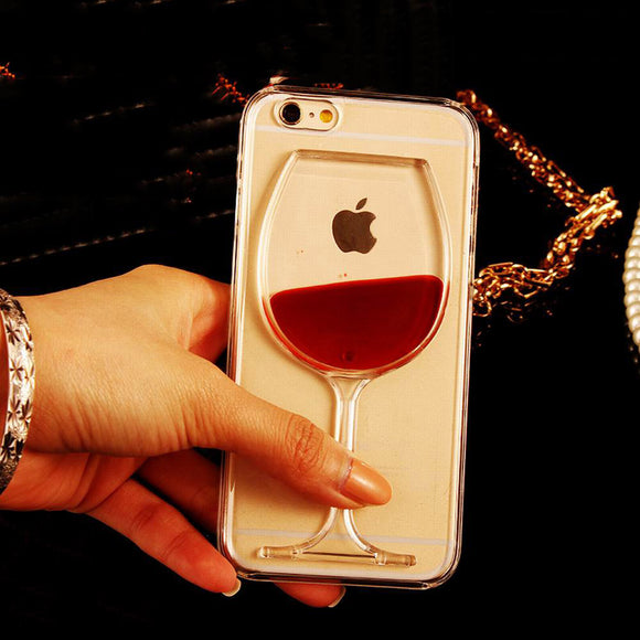 LOVECOM Hot Red Wine Glass Liquid Quicksand Cover For iPhone 5 5S SE 6 6S 7 8 Plus X - Cacey