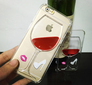 LOVECOM Hot Red Wine Glass Liquid Quicksand Cover For iPhone 5 5S SE 6 6S 7 8 Plus X - Cacey